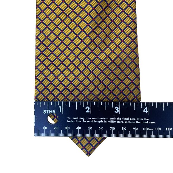 Huntington Men’s Yellow Blue Silk Geometric Pattern Necktie Made In USA Classic - Picture 8 of 8